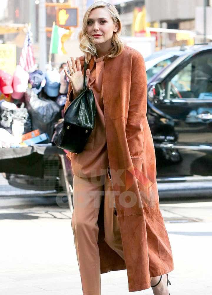 Elizabeth Olsen Brown Suede Trench Coat Elizabeth Olsen Brown Suede Trench Coat